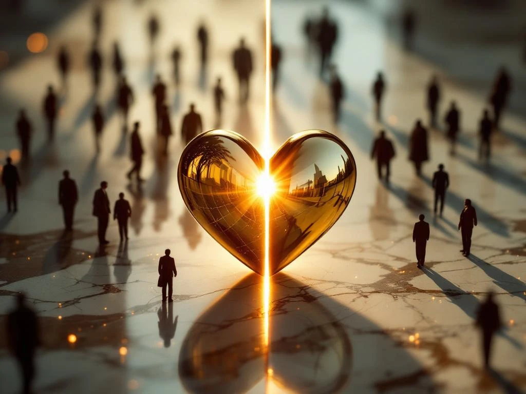 Golden heart emblem split between weathered vintage and modern metallic halves on marble with silhouetted figures approaching


---

**Token tracking:**
- Prompt: ~290 tokens
- Response: ~24 tokens
- Total: ~314 tokens (well within 200k limit)